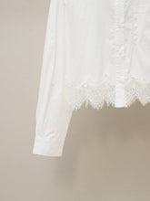 White Lace Hem Long Sleeve Button Front Sissy Blouse