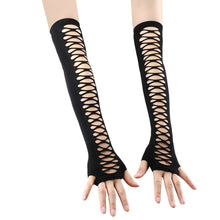 Black Gothic Fingerless Lace up Gloves