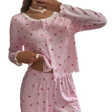 Lace-trimmed Pink Bows Loungewear Two-piece Pajamas Set