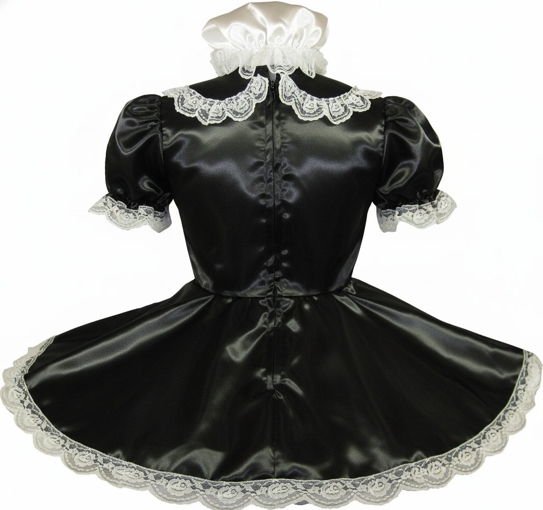 black satin french maid dress Sissy Maid Black Satin lockable Dress Cosplay Costume Tailor-made}