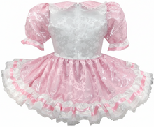 Pamelia Custom Fit Pink White Satin Brocade Roses Adult Sissy Dress by Leanne's