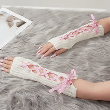 Ribbon Lace up Bows Winter Fingerless Gloves
