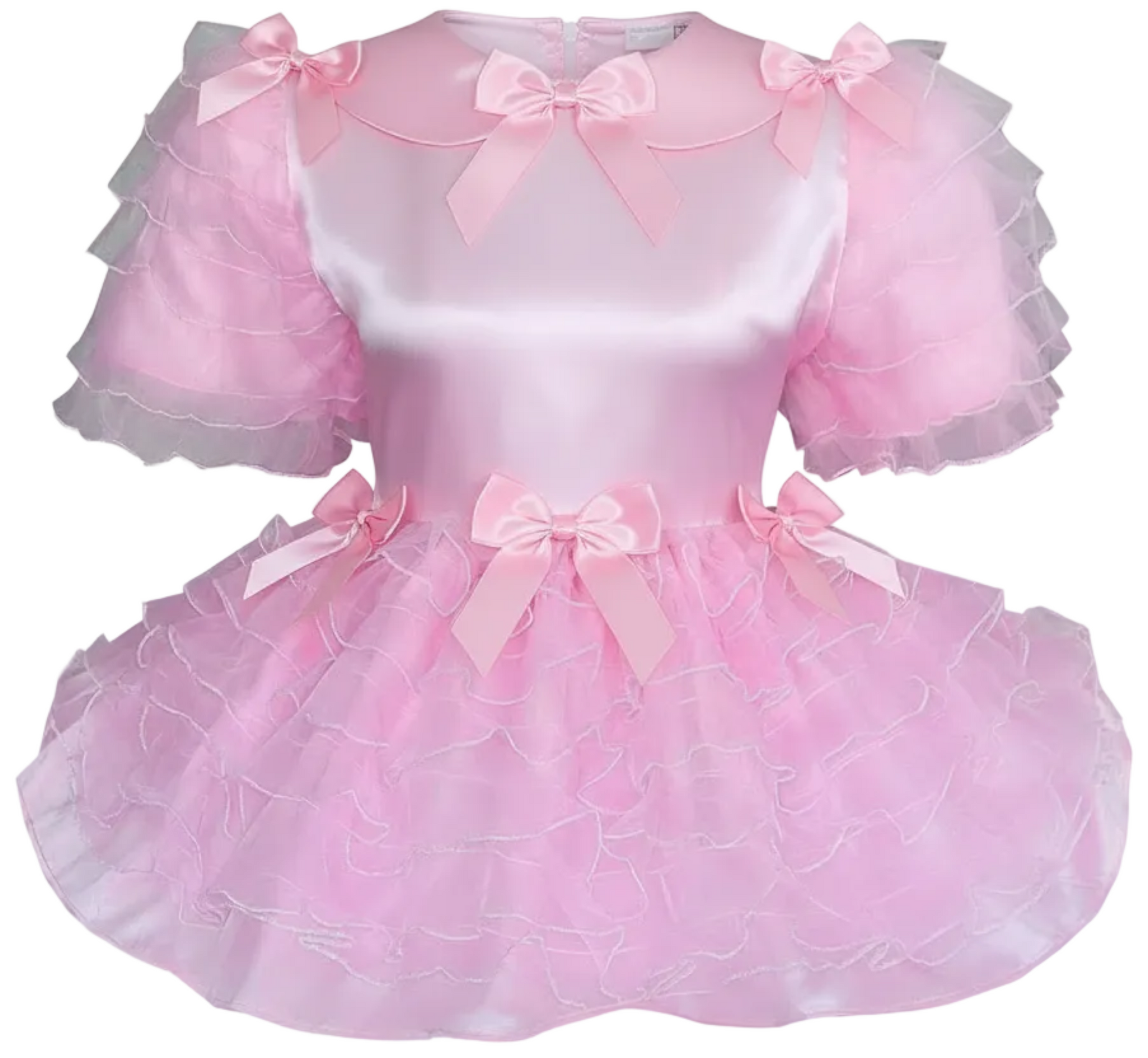 Annagail Custom Fit Pink Satin Lots of Ruffles Adult Sissy Dress by Le Leanne's Pretty Dresses Annagail Custom Fit Pink Satin Lots of Ruffles Adult Sissy Dress by Le Leanne's Pretty Dresses