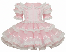AnnaMarie Custom Fit Pink Satin Chiffon Lace Bows Adult Sissy Dress by Leanne’s