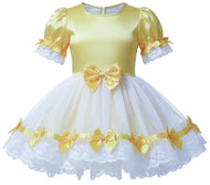 Yellow satin sissy dress with white chiffon overlay