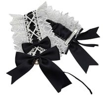 Two black and white lace headband with bows, displayed on a clean white background.