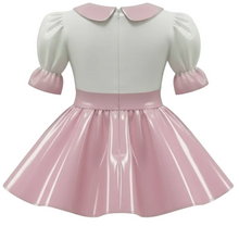 A pink and white PVC sissy dress