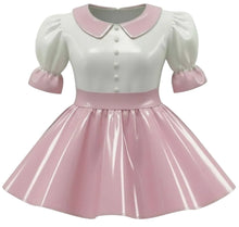 A pink and white PVC sissy dress 