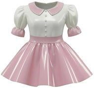 A pink and white PVC sissy dress 