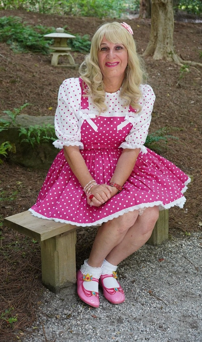 Margie Custom Fit Hot Pink White Cotton Polka Dots Adult Sissy Dress b – Leanne's Pretty Dresses