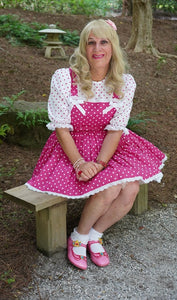 Margie Custom Fit Hot Pink White Cotton Polka Dots Adult Sissy Dress by Leanne's