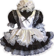 Black and white maid outfit with lace details on a white background