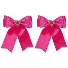 2 Satin Ribbon Hair Bows Clips with Heart Rhinestones for Sissy Lolita Dress up
