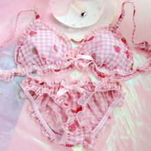 Pink Strawberry Ruffles Bra and Panties Underwear Set