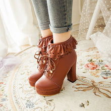 Lolita Lace Up Heart Ruffle Ankle Boots - 6 Colors