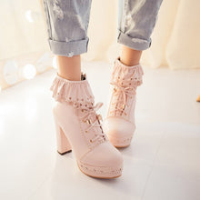Lolita Lace Up Heart Ruffle Ankle Boots - 6 Colors