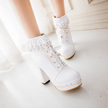 Lolita Lace Up Heart Ruffle Ankle Boots - 6 Colors