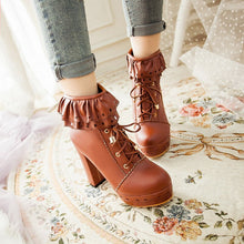 Lolita Lace Up Heart Ruffle Ankle Boots - 6 Colors