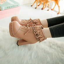 Lolita Lace Up Heart Ruffle Ankle Boots - 6 Colors