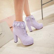 Lolita Lace Up Heart Ruffle Ankle Boots - 6 Colors