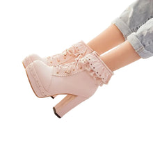 Lolita Lace Up Heart Ruffle Ankle Boots - 6 Colors