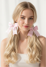 2 Satin Ribbon Hair Bows Clips with Heart Rhinestones for Sissy Lolita Dress up