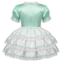 Hazel Custom Fit Mint Green & White Satin Ruffles Adult Sissy Dress by Leanne’s