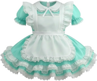 Mint green and white dress with ruffles on a white background