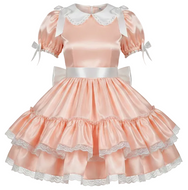 Super short mini skirt sissy dress in peach with ruffles and ribbon