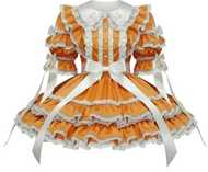 Orange and white dress with ruffles on a white background