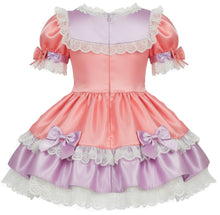 A coral and lavender satin sissy dress