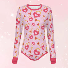 Pink Heart Lock & Key Long Sleeve Adult Baby Snap in the Crotch Onesie