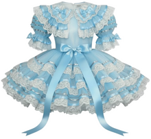 Organza and Lace sissy dress with blue ribbons on a white background
