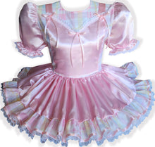 Kim Custom Fit Pink Satin Plaid Pastel Buttons Adult Sissy Dress by Leanne's