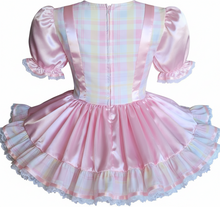 Kim Custom Fit Pink Satin Plaid Pastel Buttons Adult Sissy Dress by Leanne's