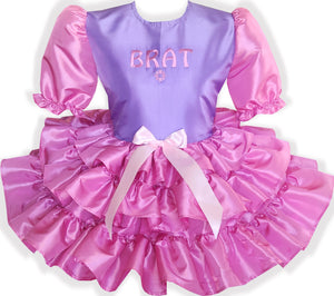 "Brat" Custom Fit Pink Purple Taffeta Ruffles Adult Sissy Dress by Leanne's