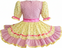 Lora Custom Fit Yellow Pink Gingham Floral Sash Adult Sissy Dress by Leanne's