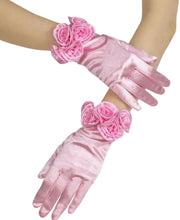 Women's Pink White Satin Tea-party Wedding Gloves for Adult Little Girl Sissy Dress-up