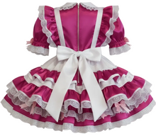 A fuchsia and white satin sissy maids dress