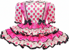 Hello Kitty Custom Fit Hot Pink Satin Polka Dots Ruffles Adult Sissy Dress by Leanne's