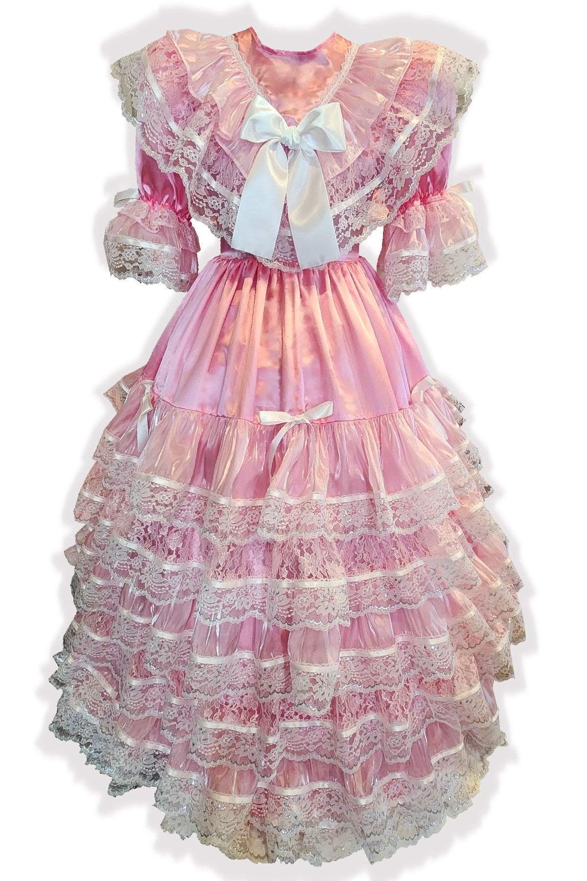 Betsy Custom Fit Pink Satin Lace Ruffles Ball Gown Adult Sissy Dress by  Leanne's
