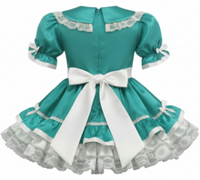 Raydee Custom Fit Green Satin White Apron Adult Sissy Dress by Leanne’s