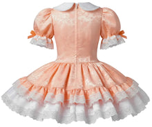 A peach and white brocade roses adult sissy dress