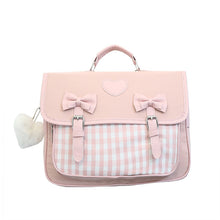 Gingham School Bag with Hearts and Bows