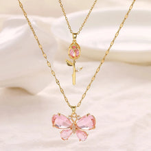 Enchanting Pink Butterfly & Rose Gold Necklace
