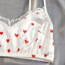 2pc Lacy Heart Print Crop Top Pajamas