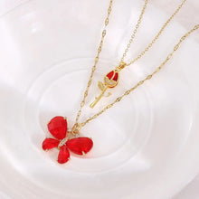 Enchanting Pink Butterfly & Rose Gold Necklace
