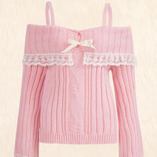 Off Shoulder Lolita Lace Trim Knit Top - 3 Colors