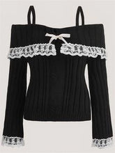 Off Shoulder Lolita Lace Trim Knit Top - 3 Colors