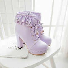 Lolita Lace Up Heart Ruffle Ankle Boots - 6 Colors